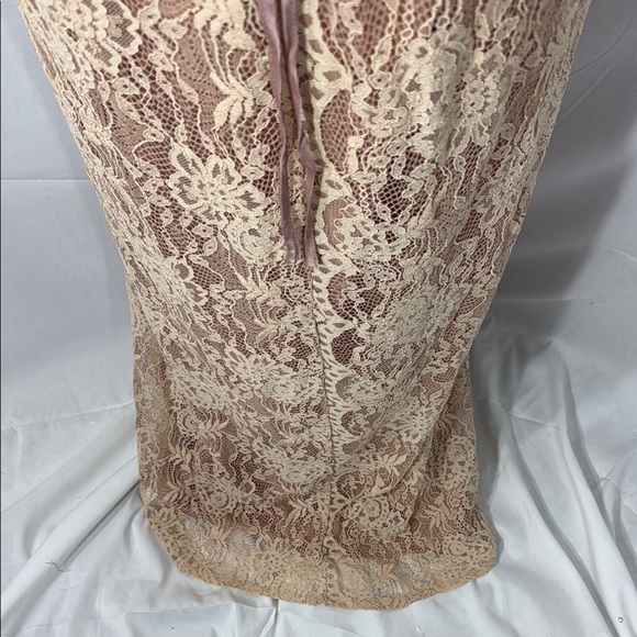 Lulus Stolen Moments Lace Halter Maxi Dress in Cream and Tan Size 1X - Picture 8 of 9